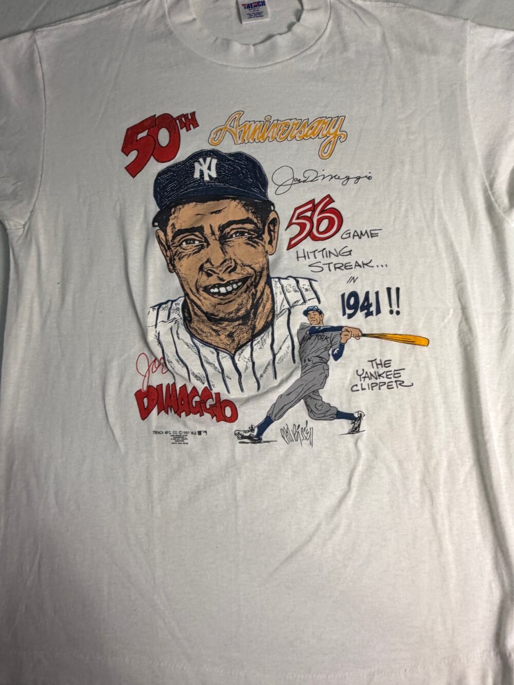 Vintage Joe DiMaggio New York Yankees MLB 1991 50th Anniversary T-Shirt Large